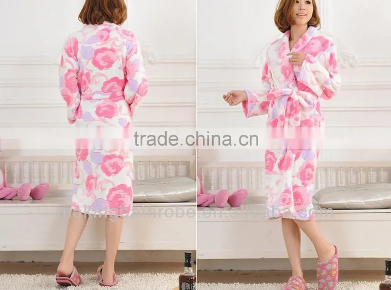 Ladies Supersoft Floral Print Fleece Wrap Over With Hood Bathrobe