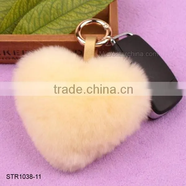 Top Quality Real Rex Rabbit Fur Pom Keychain Heart Shape Keychain