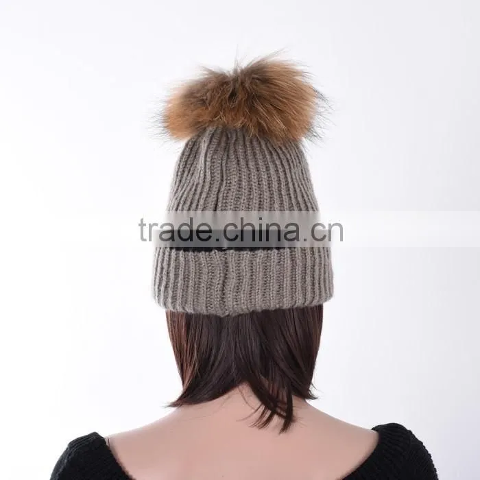 Women winter knitted hat raccoon with pompoms knit beanie hat KZ160049