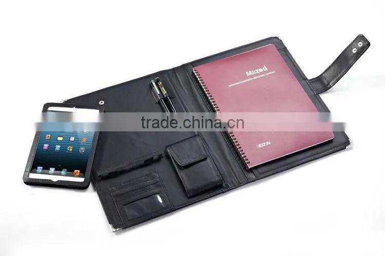Black Leather Padfolio With Quick-Release Holder for iPad Mini