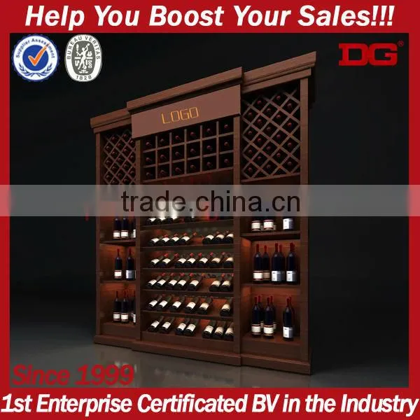 Modern vintage wooden shelves for wine shop design