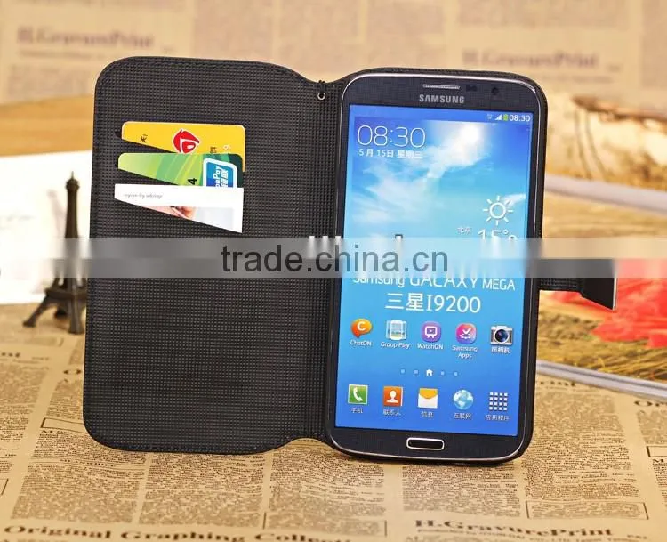 For Samsung Galaxy Mega 6.3 i9200 Leather Wallet Flip Stand Case Cover + Protector