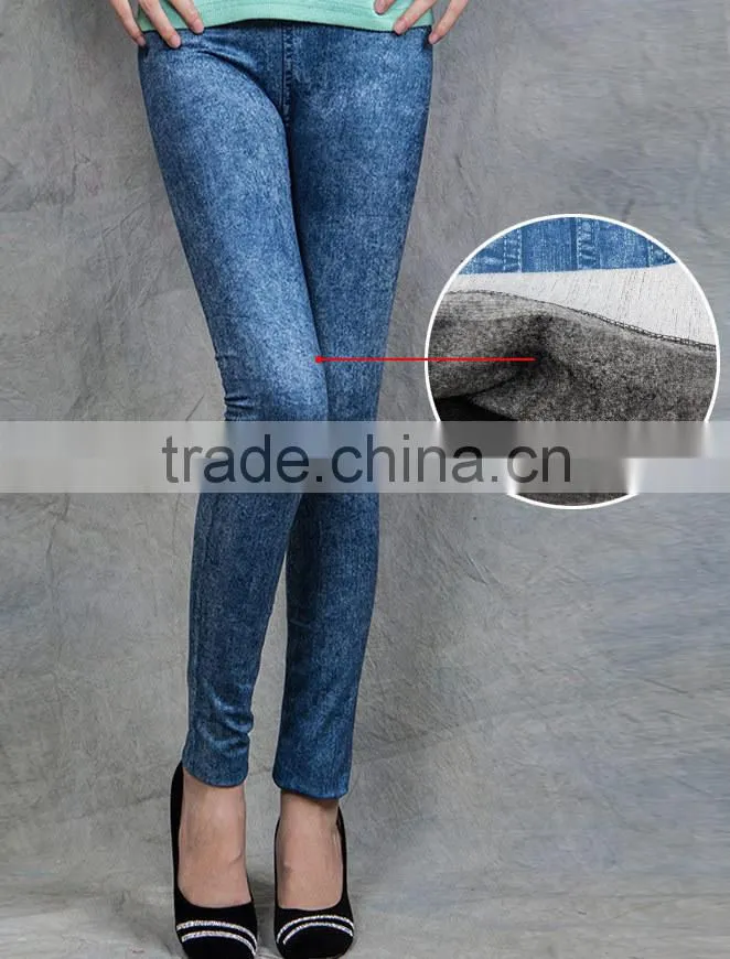 Hot Wholesale Fleece Lined Warm and Flocking Jean Type Sexy Women Thick Leggings