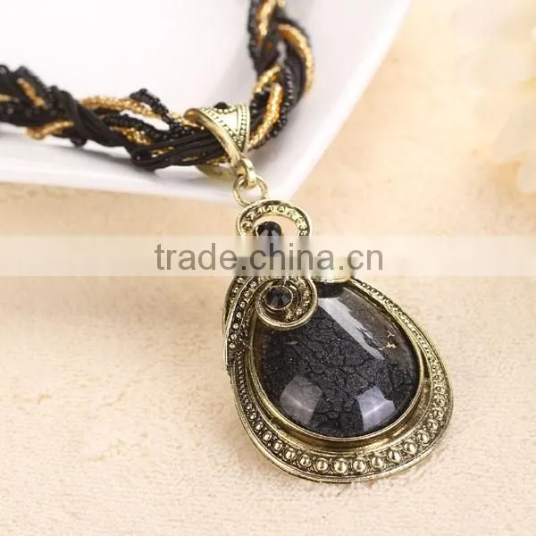 Women Vintage Water Drop Stone Pendant Necklace