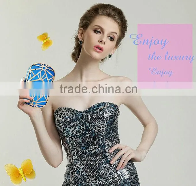 2014 leather with metal hollow evening bags fashion clutch Evening Bag