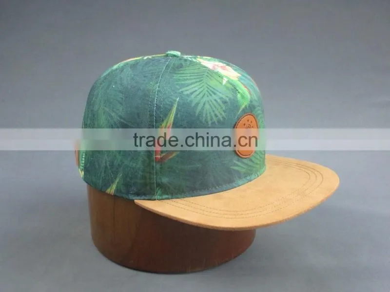Custom heat transfer parttern in 5-panel snapback cap