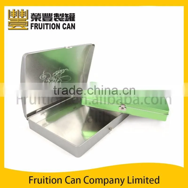 Rectangular toy puzzle tin can metal box with domed lid
