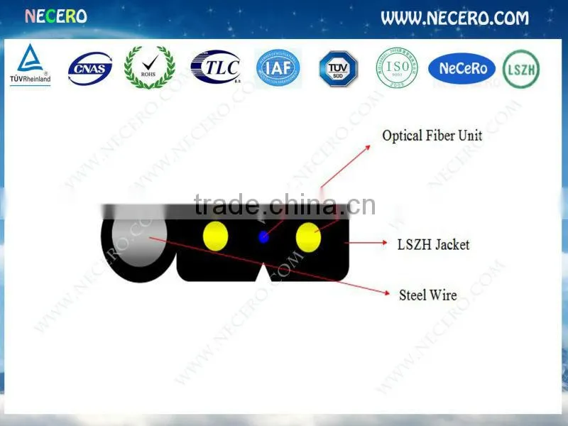 China Professional Manufacturers High Quality G657A2 2 Core FTTH Drop Cable Indoor FTTH Cable