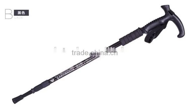 Hot popular T handle alpenstock mountaineering three sections walking sticks