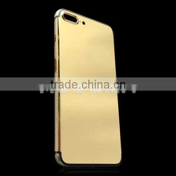 Luxury 24k gold plated zircon back housing for iPhone 7 plus gold diamond back cover