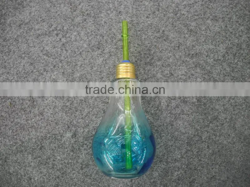 home goods colored bulb shape glass beverage bottle with straw