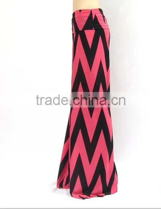 Women's plus size high waist trouses ,chevron zigzag print loose palazzo wide leg pants