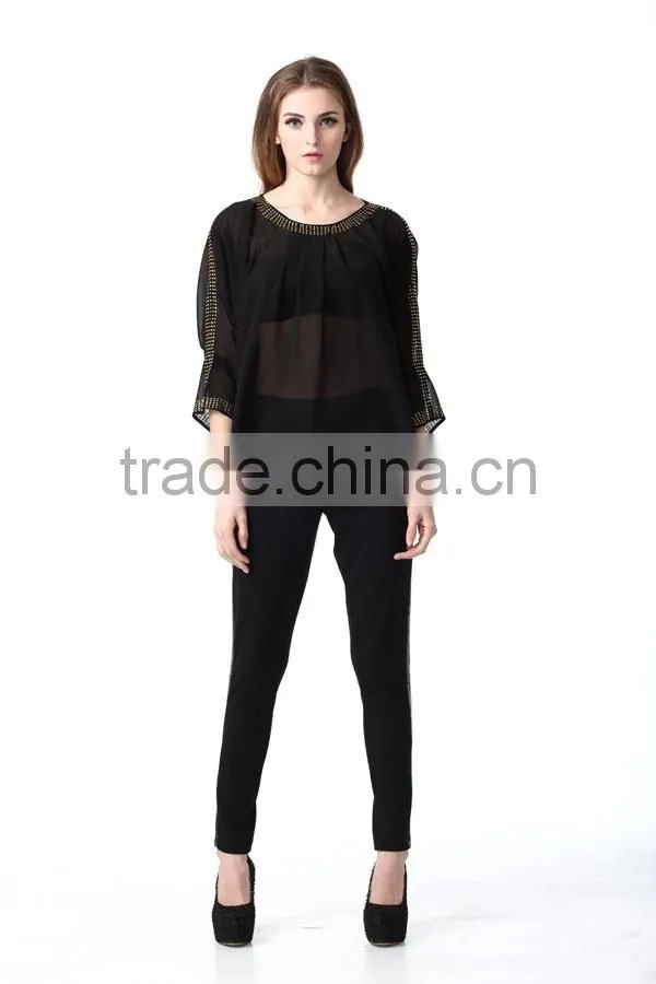 High Quality Fashion Embellished Tops Ladis Blouse