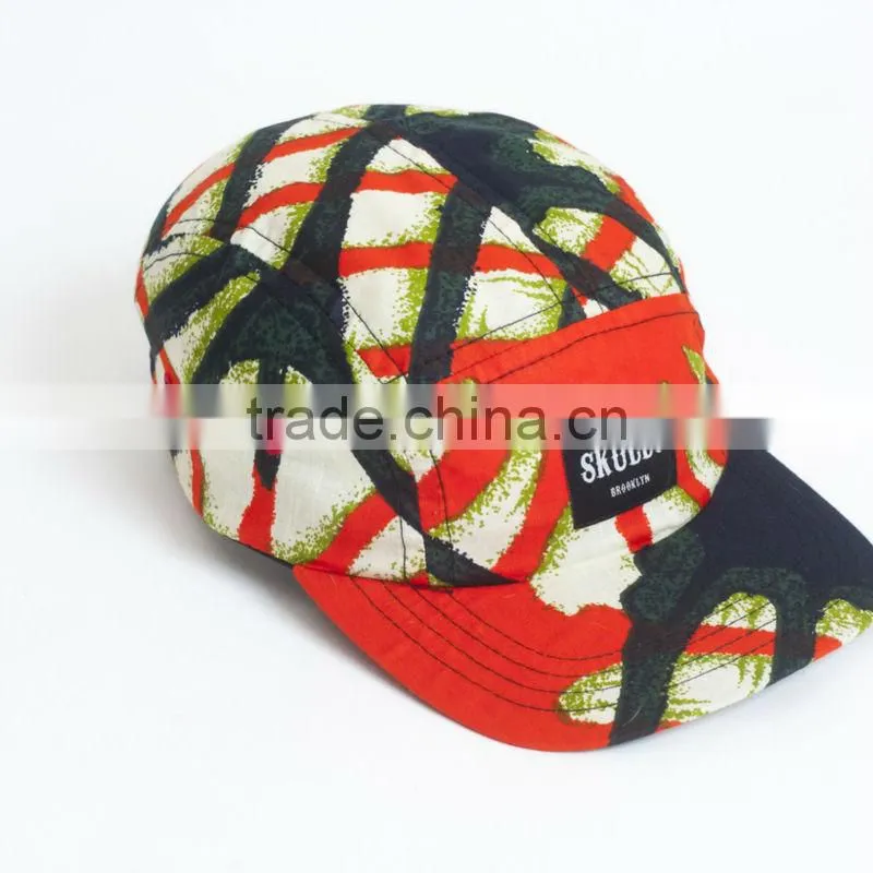 Cap factory with small order floral cheap custom fashion 5 panel hat print pattern