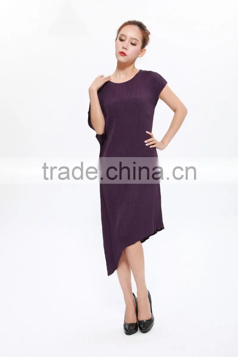 Irregular hem fashionable online store pleated dress for women
