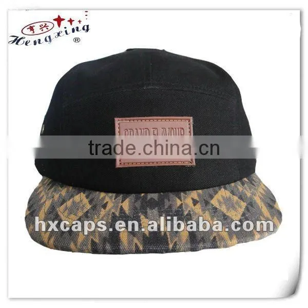 Custom printed flat brim 5 panel hat aztec print hat