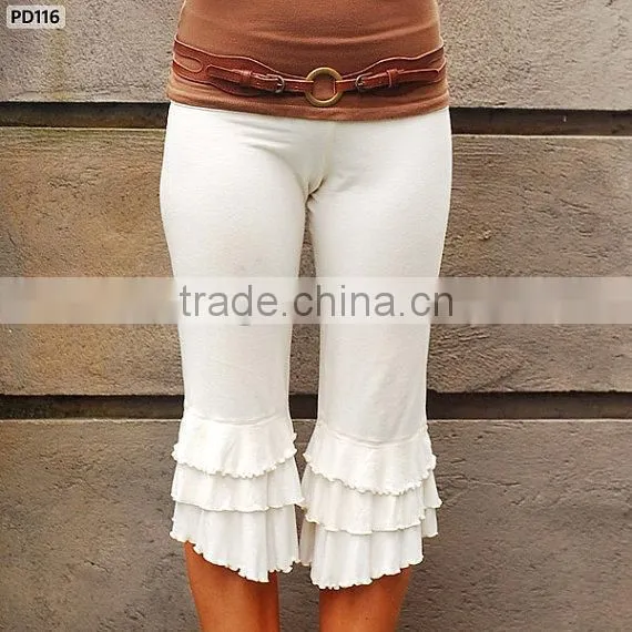 wholesale 100% cotton ladies knitted pant ruffled pants