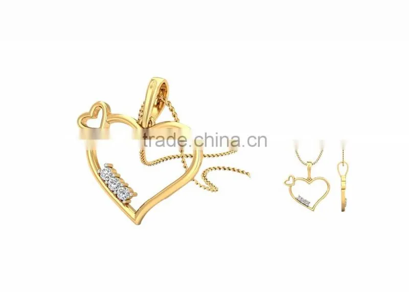Gold Plated Designer CZ Studded Three Solitaire Heart Pendant
