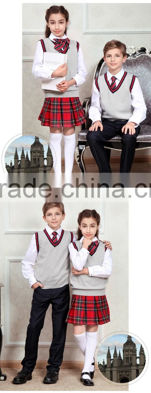 Normal design high quality grey sleeveless vest bulk school uniforms