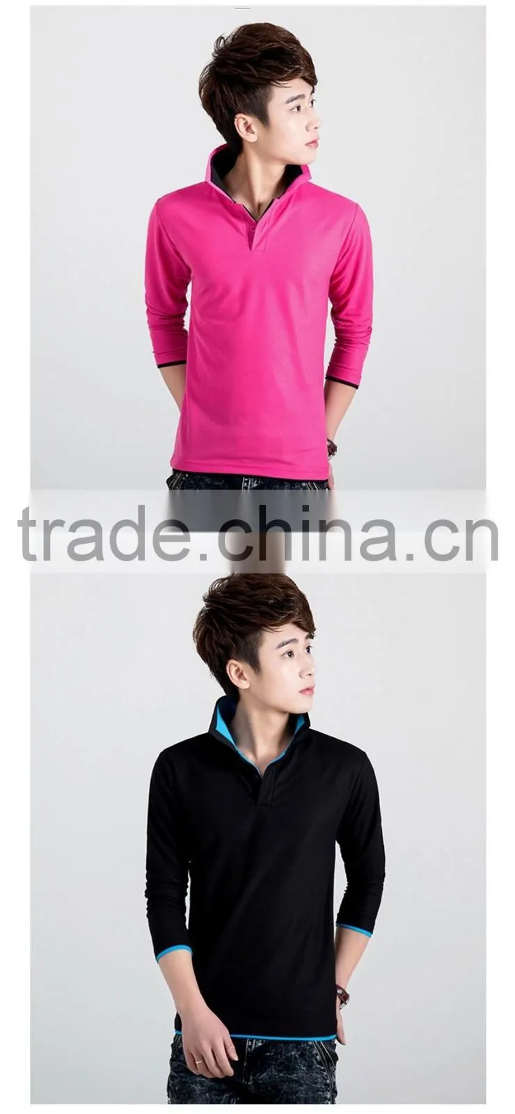 new fashion solid color mens polo shirt, long sleeve turn down collar polo shirt, slim fit quick dry polo shirt for men