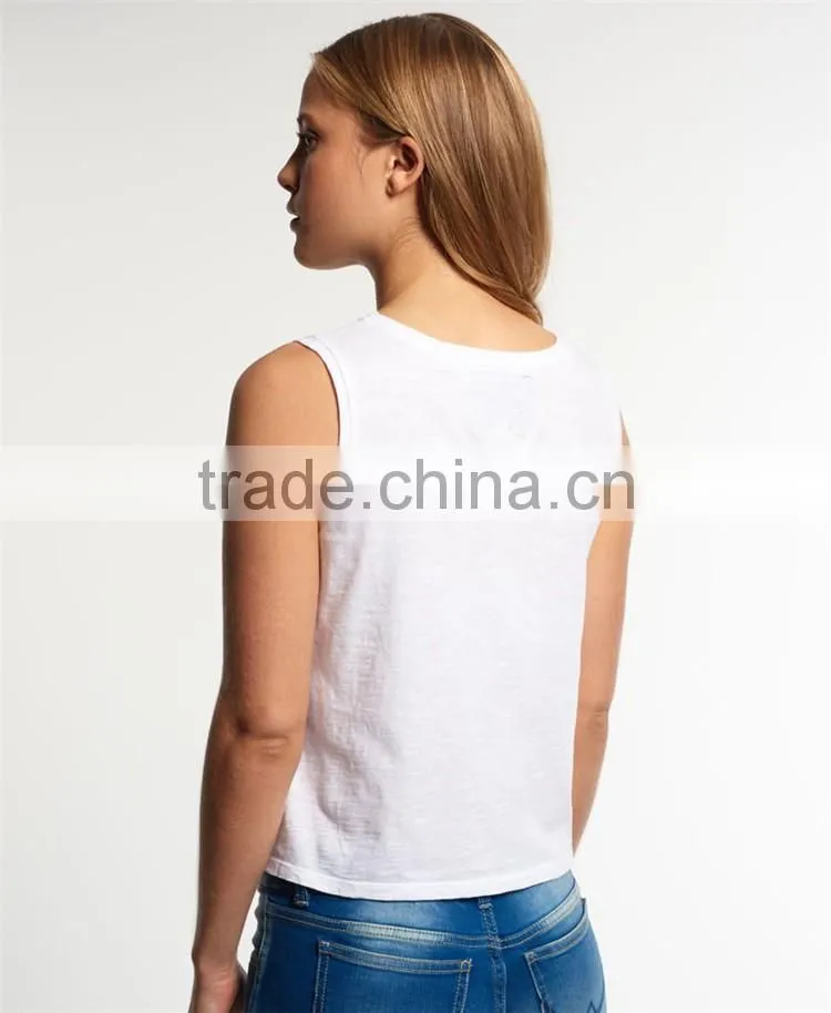 2017 China Shandao High Quality New Fashion Model Sleeveless White Round Neck Cotton Girls Cool Summer Tops