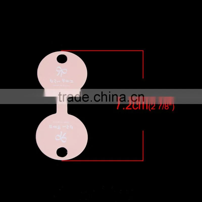 Paper Jewelry Display Card Round Light Pink Bowknot Pattern 7.2cm(2 7/8") x 3cm(1 1/8"), 1 Piece