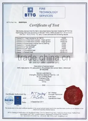 UL NFPA2112 certified IIIA fabric for military pilot suits