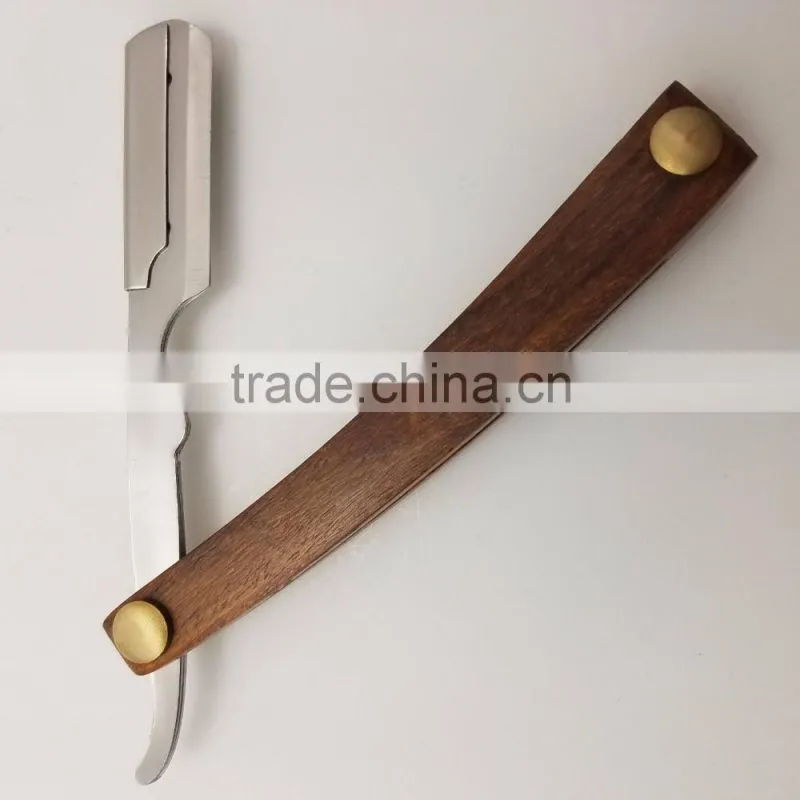 CUT THROAT SHAVETTE STRAIGHT SHAVING RAZOR WOODEN HANDLE