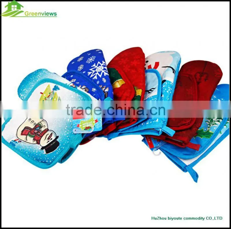 Christmas style cotton kitchen oven glove kitchen printed cotton insulation pad two-piece insulation gloves GVJMX01