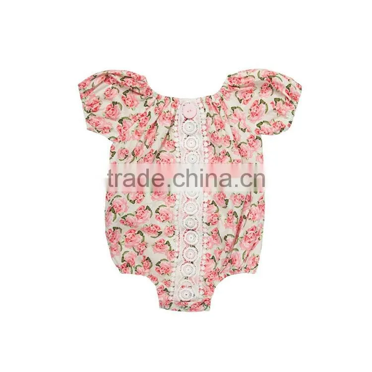 2017 Floral Printed Infant Jumpsuit 100% Cotton Fluffy Sleeve Baby Romper