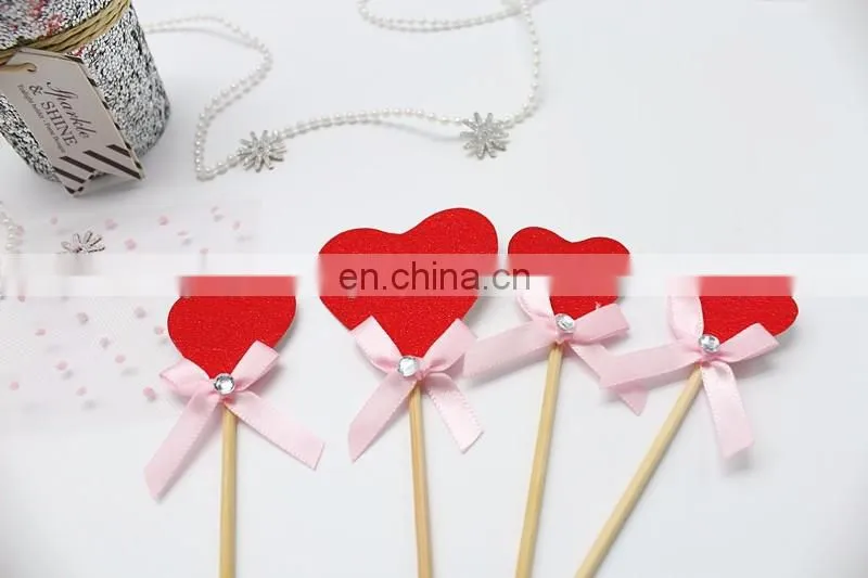 New Design Red Heart with Bow Wedding Birthday Cake Topper