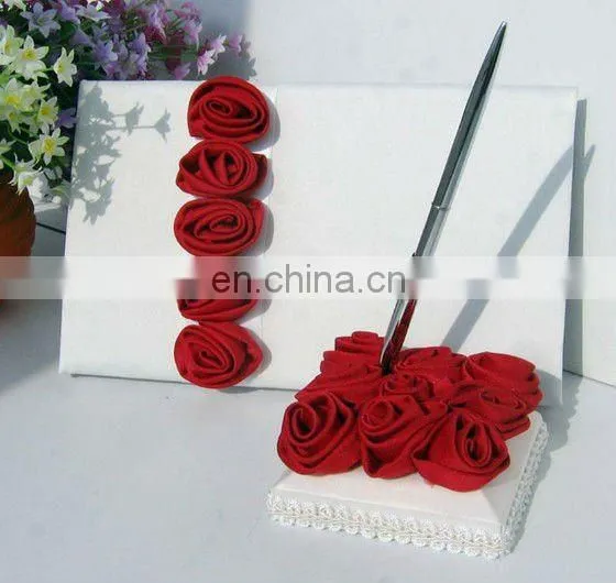 Beautiful red rose design white guest book and pen set wedding party decorations