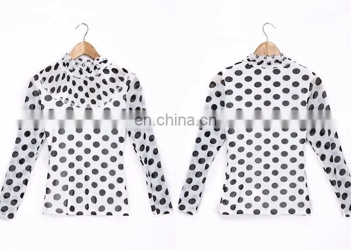 stand collar long sleeve women's polka dot shirt womens blouse