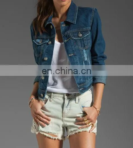 Wholesale long sleeve Denim Jacket button wash light blue oversize women denim jacket