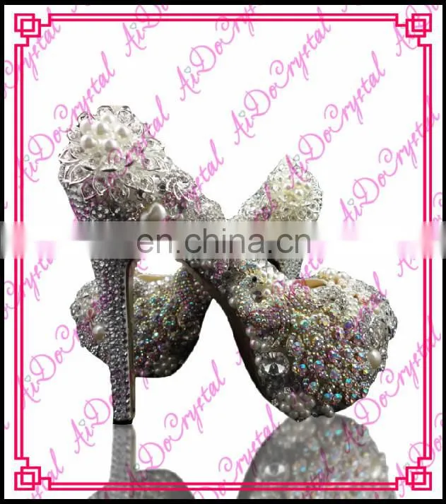 Aidocrystal white custom rhinestone Peacock women pumps shoes bridal wedding party fashion platform high heels