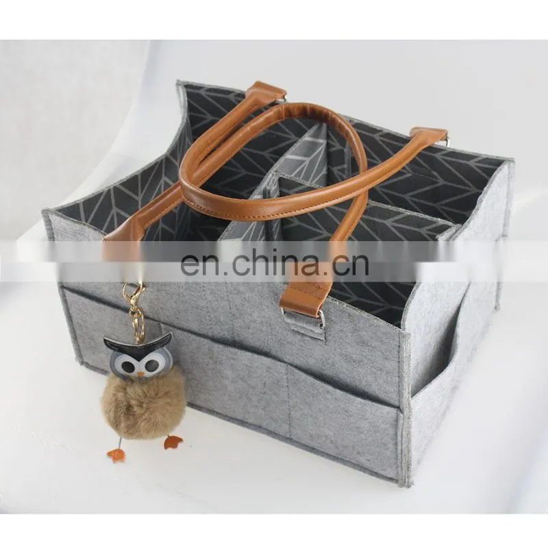 Customized felt diaper caddy bag with cotton lining and changing pad
