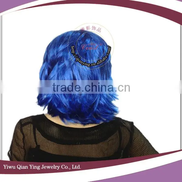 short curly synthetic dark blue cosplay wig