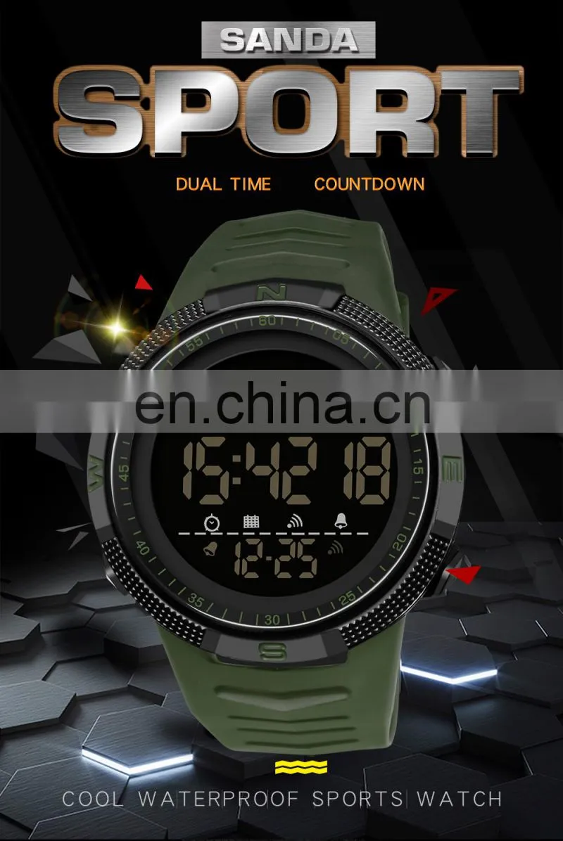 SANDA 6014 Branded men digital wristwatch luminous alarm water resistant multi-functional fashion boys led watches