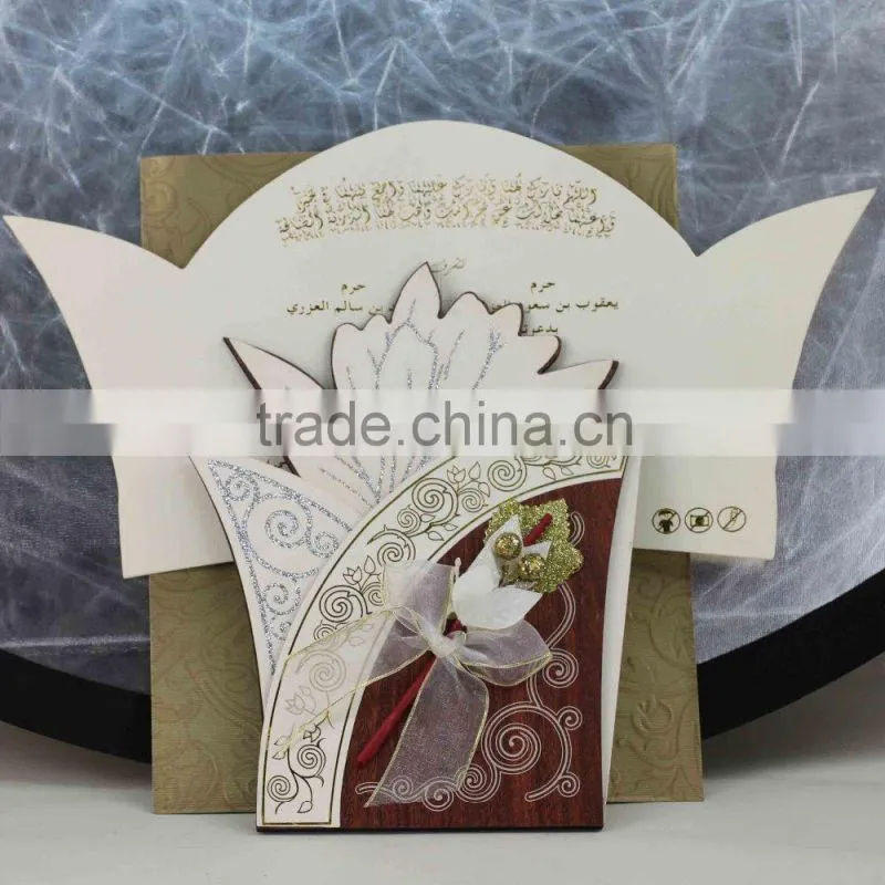 Special Product Flower Shaped Vintage Pakistan Style Wooden Wedding Invitations