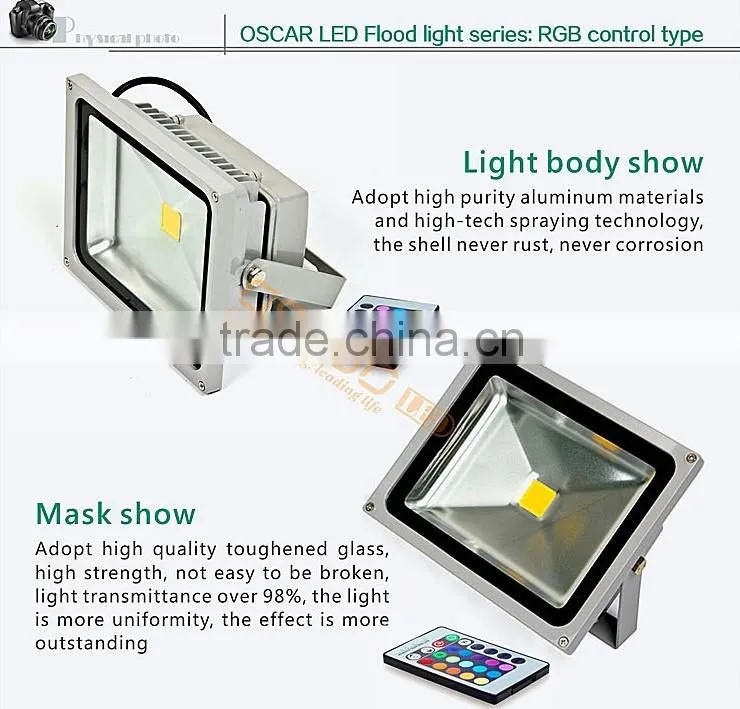 Oscoo Top-Sale IP65 Die Casting Aluminium CE&Rohs 10W RGB LED Flood Light Square Light with Colorful Lights