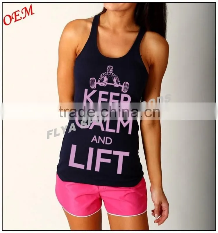 Ladies cotton/elastane racer back sexy gym singlet tops
