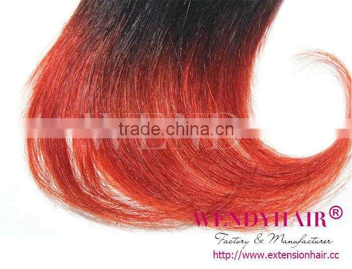 Ombre Black Fire Red Color Two Tone Brazilian Hair Weft