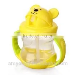 hard plastic kid cup no spill cups with lid and straw PP silicone safe kids bottle cup with straw handle