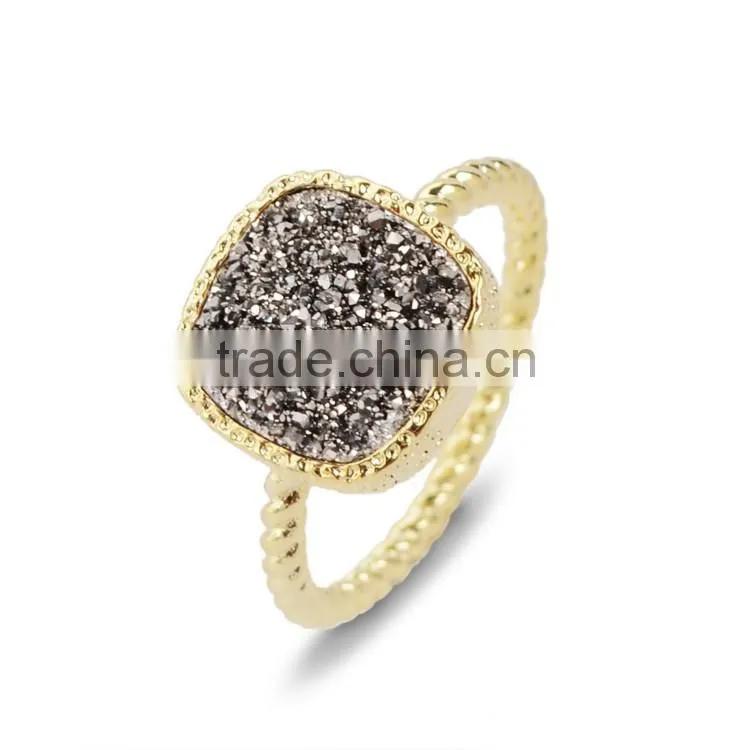 Navy Blue Druzy Ring Cushion Square Cut Stacking