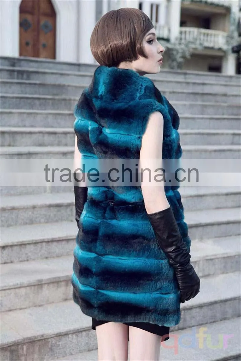 QD30078 Womans Clothes of Chinchilla Fur Vest Designs Vests for Women Fur Gilet Vest