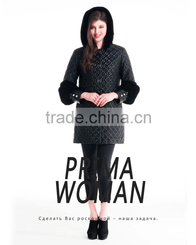 Winter Women Medium Length Embroidered Coat With Detachable Beaver Rabbit Skin Hat Overcoat