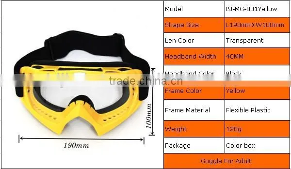BJ-MG-001 High quality yellow motocross clear goggle lens
