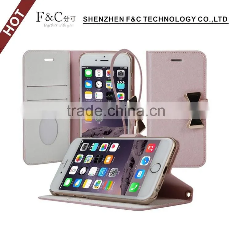 Lady use pink pu leather Mobile Phone Accessories, stand wallet cover for iphone 7 case with card slots and cash pocket