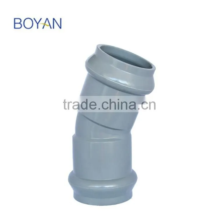Chinese Manufacturer Plastic Pipe Fitting ZheJiang Pvc Grey Two Faucet 22.5 Degree Elbow