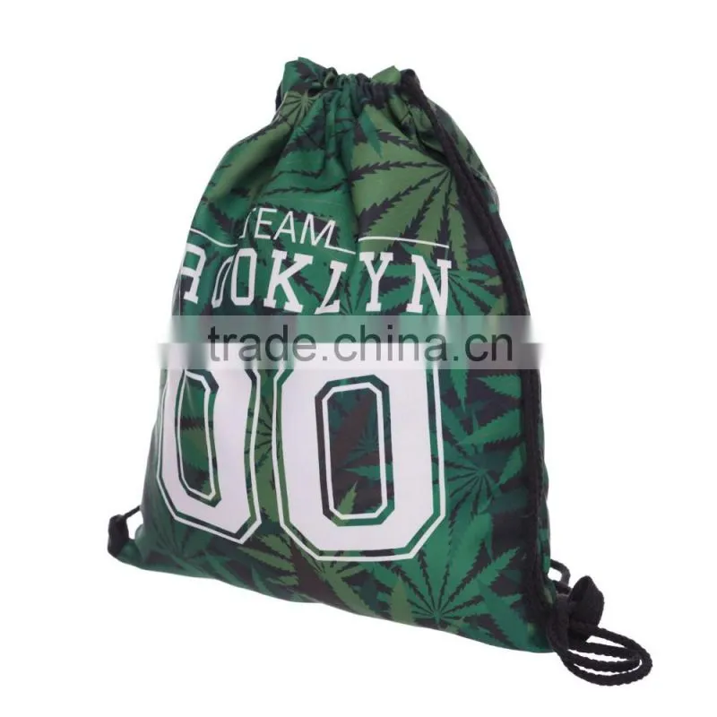 China Supplier 3D Full Print Team Weed Calico Gym Sack Drawstring Bag